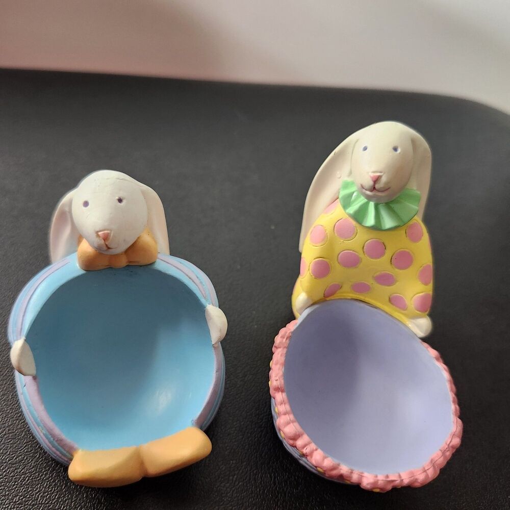 Set of 2 Vintage Avon Easter Bunny Egg Holders Figurines Gift Collection
